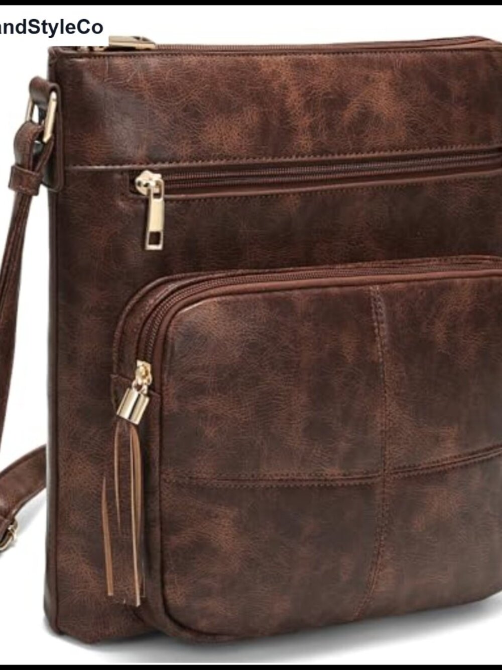 Vintage PU Leather Crossbody Bag Medium Zippered Satchel Purse